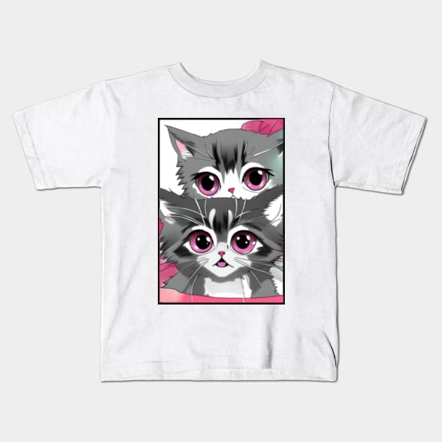 Cute Anime Kittens with Large Pink Eyes Kids T-Shirt by CBV